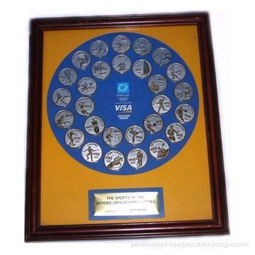 Premium Sports Metal Coins Set, Custom Made Souvenirs With Wooden Frame